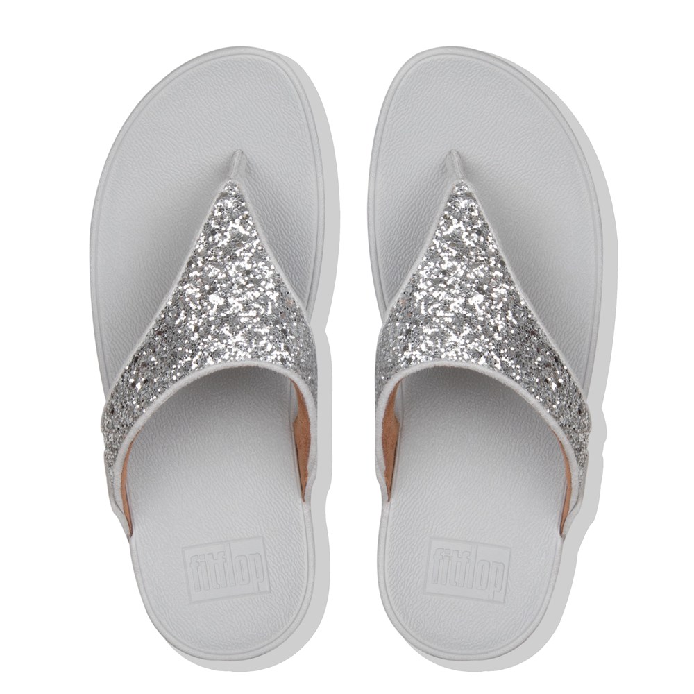 Fitflop Womens Sandals - Lulu Glitter Toe-post - Silver - 842-LINAPJ
